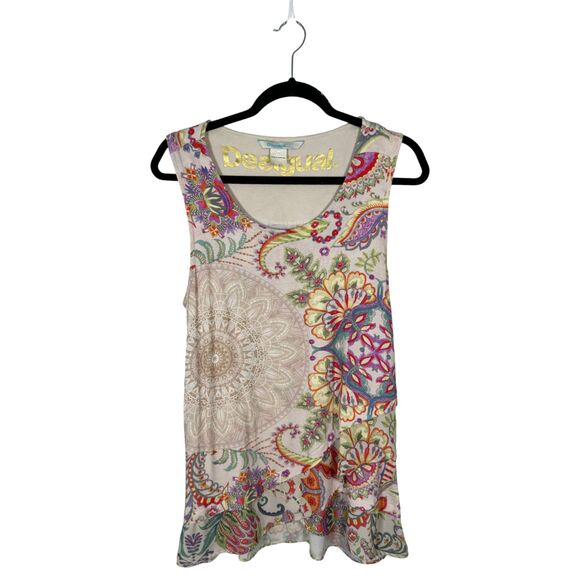 Desigual Blue Floral Paisley Mandala Sleeveless Blouse Size Large - Picture 1 of 4